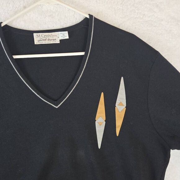 Vintage St. Croix Knits Men's V-neck Wool Blend Pullover Sweater Black XL - Picture 3 of 6